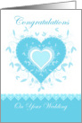 Teal and White Swirl Hearts, Wedding, Marriage, Congratulations card