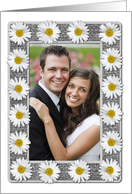 White and Yellow Daisies on Grayscale Burlap Frame Photo Card