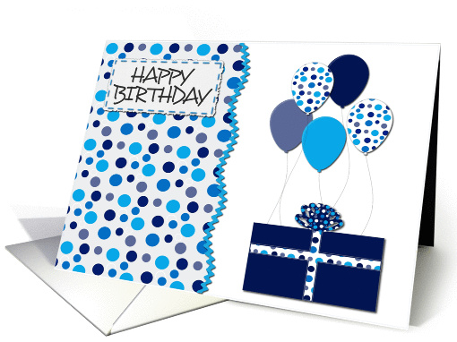 Foster Sister Birthday- Blue Dots, Gift and Balloons card (1024157)