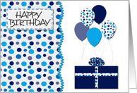 Foster Sister Birthday- Blue Dots, Gift and Balloons card