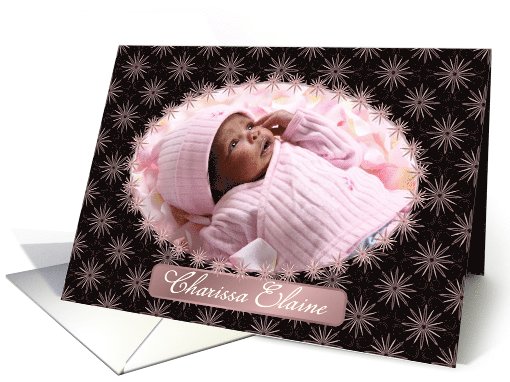 Photo Card, Baby Girl Announcement Brown and Pink Floral Design card