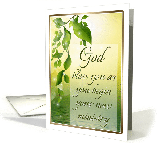 Congratulations on Your New Ministry, Green and Yellow Leaves card