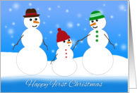 Merry Christmas, Baby’s First Christmas, Snowman Family card