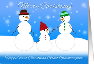 Merry Christmas, First Christmas, Great Granddaughter, Snowman Family card