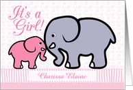 Birth Announcement, Girl, Personalized-Pink, Elephant- Mother and Baby card