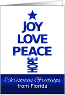 Merry Christmas,From Florida, Contemporary Blue and White Tree card
