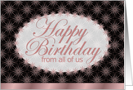 Happy Birthday,From all of Us, Group,Brown and Pink Floral Art Nouveau card