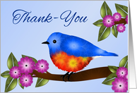 Thank You, Bluebird on Flowering Tree Branch card