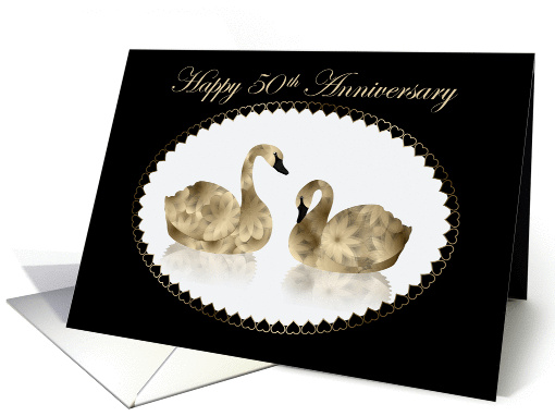Pair of Gold Swans, 50th Happy Wedding Anniversary card (1373914)