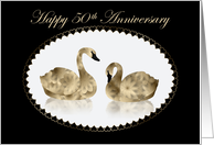 Pair of Gold Swans, 50th Happy Wedding Anniversary card