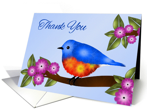 Thank You, Bluebird on Flowering Tree Branch, Blank card (1380438)