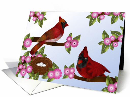 Pair of Cardinals and Nest, Blank card (1384674)