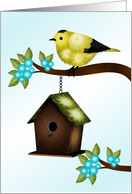 Yellow and Black Bird and Birdhouse, Blank Note card