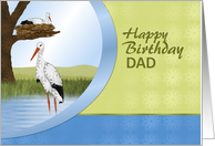 Stork and Nest,Blue and Green, Happy Birthday, Dad card