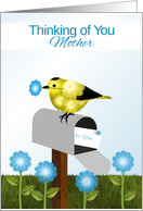 Yellow and Black Bird on Maibox with Flower, Thinking of You, Mom card