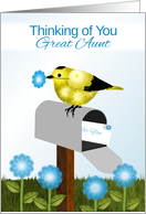 Yellow and Black Bird on Maibox,Thinking of You,Great Aunt card