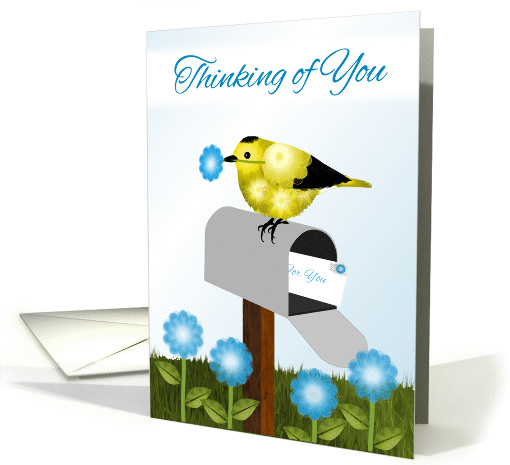 Yellow and Black Bird on Maibox,Thinking of You, Religious card
