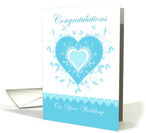 Teal and White Swirl Hearts, Wedding, Marriage, Congratulations card