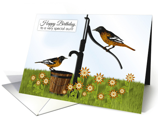 Happy Birthday Aunt Oriole Birds at Pump card (1712030)