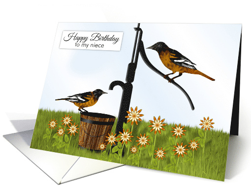 Happy Birthday Niece Oriole Birds at Pump card (1712792)