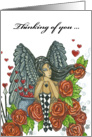 Thinking of You - Angel and Roses Blank Note Card