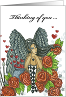 Thinking of You - Angel and Roses Blank Note Card