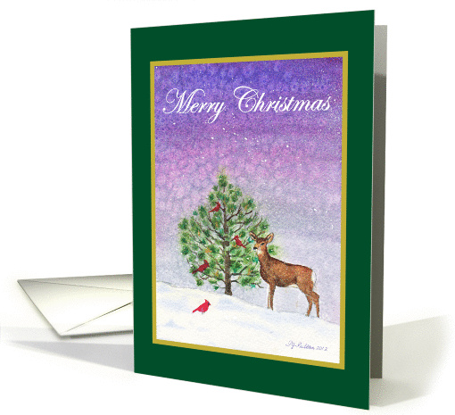 Christmas Tree with Deer and Cardinals card (982755)