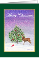 Christmas Tree with Deer and Cardinals card