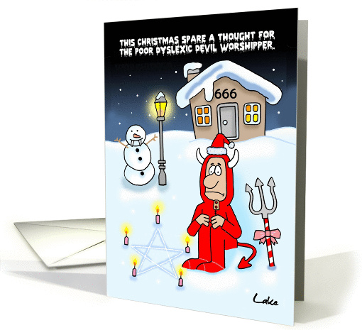 Funny Greetings Card - Cartoon - Dyslexic - Devil worshiper card