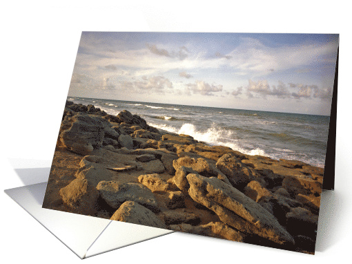 Thank you, Friend, Small Waves on Rocky Beach, Clouds in Blue Sky card