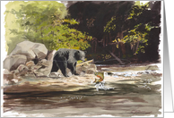 Black Bear & Trout in Stream, Blank Note Card