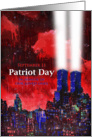 Patriot Day, Abstract,TwinTowers with bright lights, dark skies 9/11 card