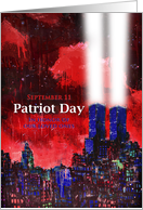 Patriot Day, Abstract,TwinTowers with bright lights, dark skies 9/11 card