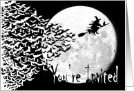 You’re Invited - Black/White Bat and Witch Halloween Invitation card