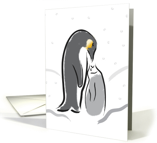 Feeding Baby Penguin blank card (1162512)