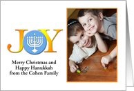 Joy Menorah Horizontal Custom Card