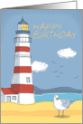 Lighthouse, Seagull and Ocean Landscape Happy Birthday card