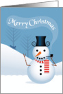 Snowman with Pipe and Sled Rider, Merry Christmas card