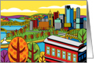 Duquesne Incline Above Pittsburgh Skyline with Yellow Sky card