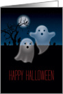 Cute Ghosts and Spooky Graveyard, Happy Halloween card