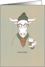 Hipster Cow Pun with Coffee, Funny Birthday card