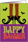 Witch in Curled Shoes with Bats, Happy Halloween card