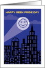 Happy Geek Pride Day 8 Bit Smiling Face Searchlight card