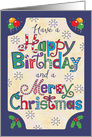 Birthday on Christmas, Hand Lettering, Balloons & Holly card