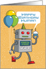 Robot with Balloons and Cupcake Happy Birthday card