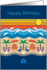 Birthday Ocean & Beach with Dolphins, Pelicans, Palm Trees, Seashells card