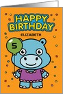 Customize Age and Name 5th Happy Birthday Little Hippo with Balloon card