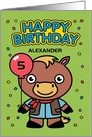 Customize Age and Name 5th Happy Birthday Little Horse with Balloon card