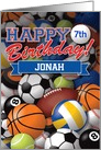 Customize Age and Name Happy Birthday Sports Balls card