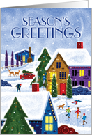 Season’s Greetings, Snowy Winter Neighborhood Scene card